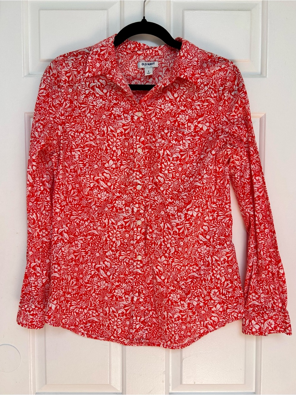 Old Navy Button Down Shirt Orange-red Floral Size S